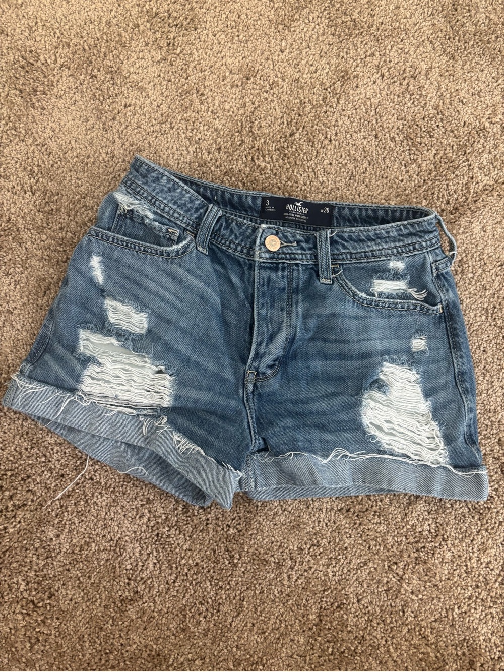 Hollister Women's Ripped Light Blue Denim Shorts